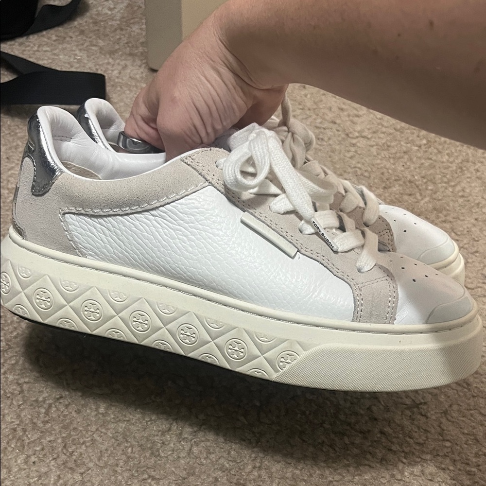 Tory Burch White and Silver Sneakers